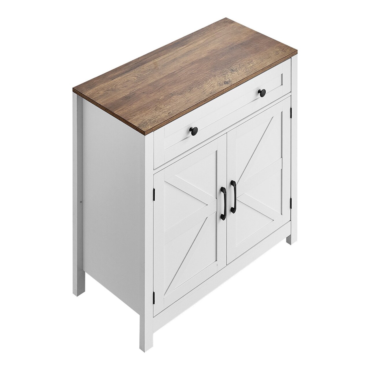 Grey Farmhouse Coffee Bar Cabinet with Drawer and 2 Barn Doors Sideboard